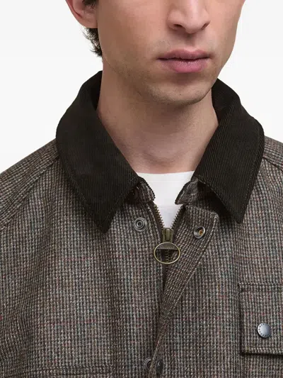 Barbour Mens Olive Check Editor Relaxed-fit Wool Jacket In Brown