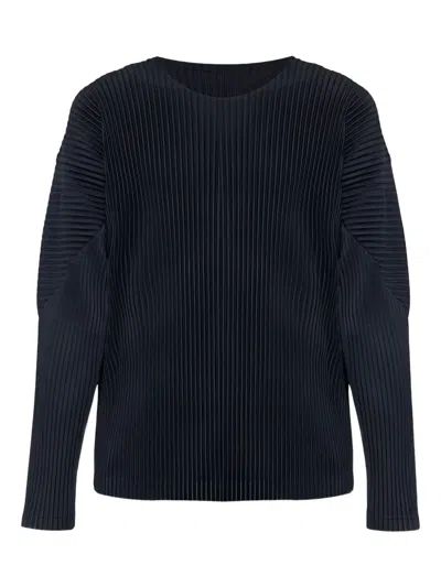 Issey Miyake Ns Navy Basics Long-sleeve Knit Top In Blue
