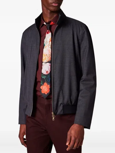 Paul Smith Check-pattern Bomber Jacket In Gray