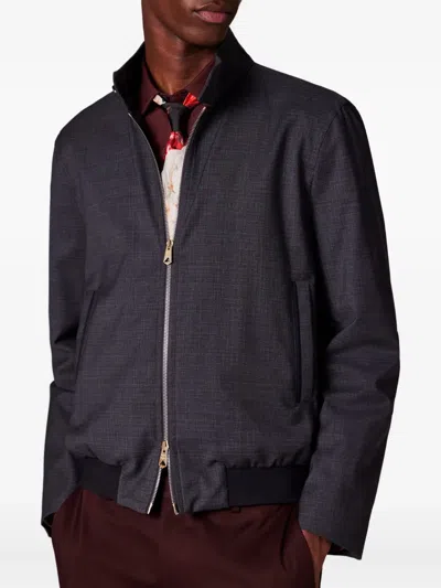 Paul Smith Check-pattern Bomber Jacket In Gray