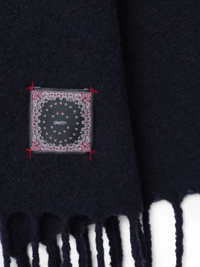 Destin Navy Blue Wool And Cahsmere Scarf In Brown