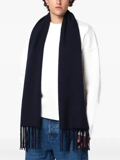 Destin Navy Blue Wool And Cahsmere Scarf In Brown