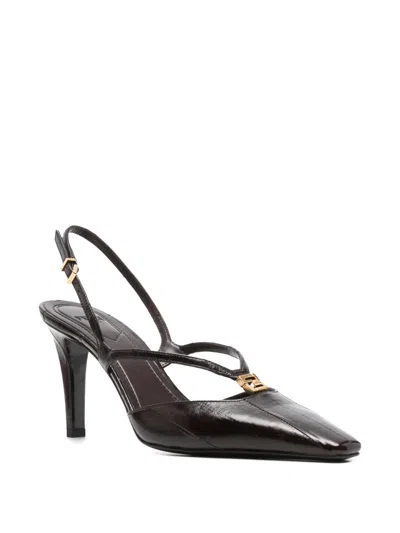 Fendi Brown Hagfish Leather High-heeled Slingbacks In Brown