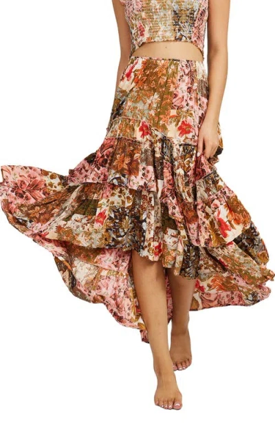 Talisman The Label Sassy Ruffle High/low Maxi Skirt In Multi