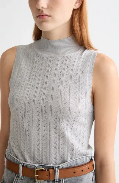 Scotch & Soda Metallic Pointelle Sleeveless Turtleneck Sweater In Gray
