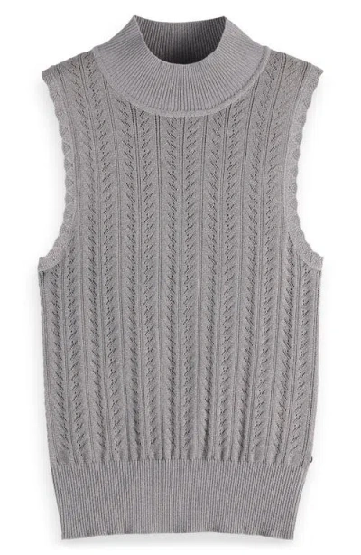 Scotch & Soda Metallic Pointelle Sleeveless Turtleneck Sweater In Gray