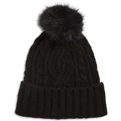 Treasure & Bond Cable Stitch Pom Beanie In Black