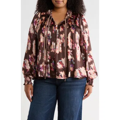 Treasure & Bond Pintuck Satin Top In Brown