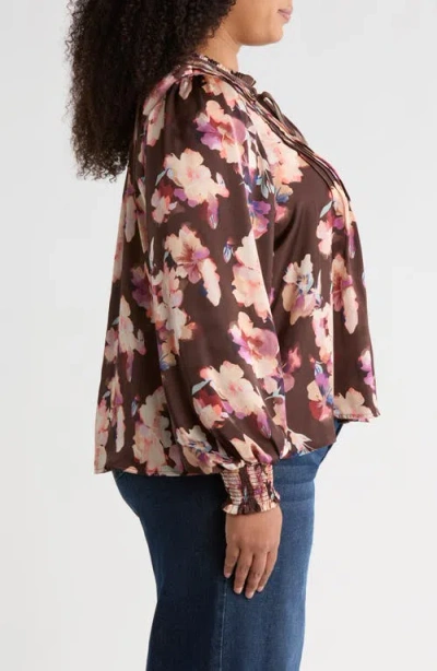 Treasure & Bond Pintuck Satin Top In Brown
