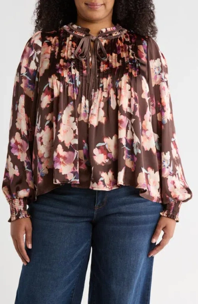 Treasure & Bond Pintuck Satin Top In Brown