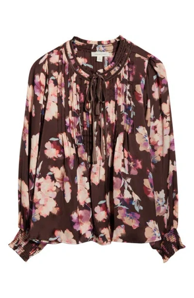 Treasure & Bond Pintuck Satin Top In Brown
