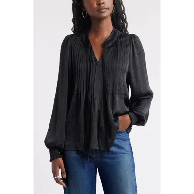 Treasure & Bond Pintuck Satin Top In Black