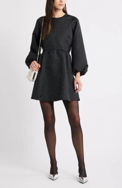 Caslonr Caslon(r) Long Sleeve Jaquard Minidress In Black