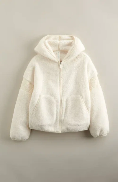Zella Girl Kids' High Pile Fleece Zip-up Hoodie In White