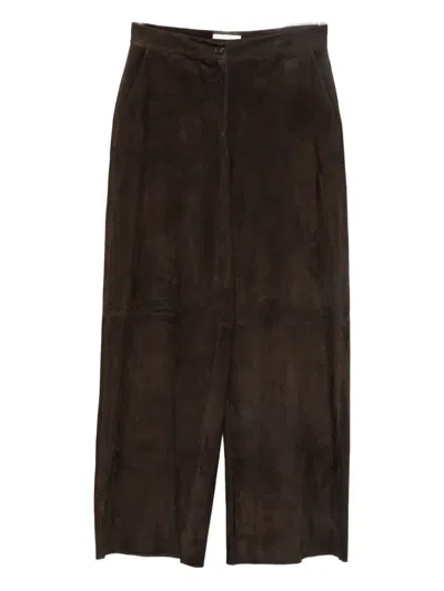 Via Masini 80 Leather Wide-leg Trousers In Brown