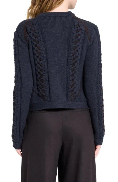 Twp Suede Detail Wool Cable Cardigan In Blue