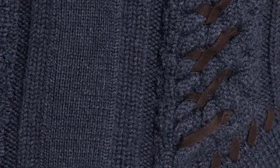 Twp Suede Detail Wool Cable Cardigan In Blue