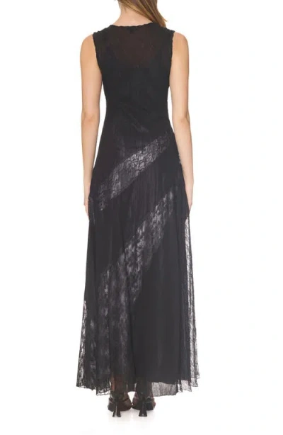 Komarov Lace Inset Chiffon & Charmeuse Gown In Black