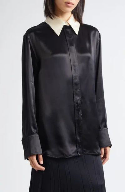 Jil Sander Relaxed Fluid Satin Button-up Shirt In Black