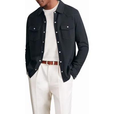 Reiss Ledger Cotton & Cashmere Snap-up Shirt In Blue