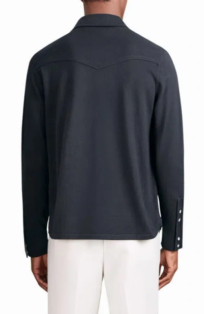 Reiss Ledger Cotton & Cashmere Snap-up Shirt In Blue