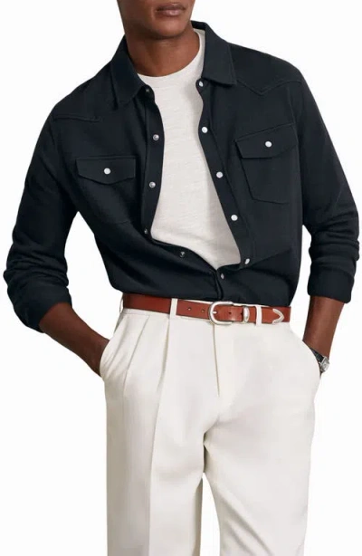 Reiss Ledger Cotton & Cashmere Snap-up Shirt In Blue