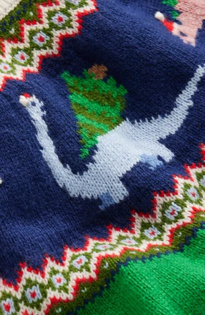 Mini Boden Kids' Fair Isle Christmas Dinosaurs Crewneck Sweater In Green