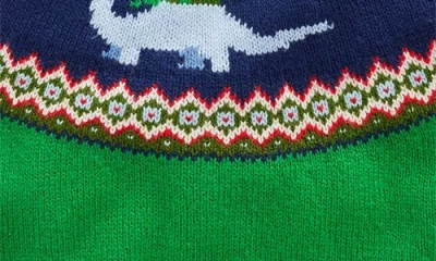 Mini Boden Kids' Fair Isle Christmas Dinosaurs Crewneck Sweater In Green