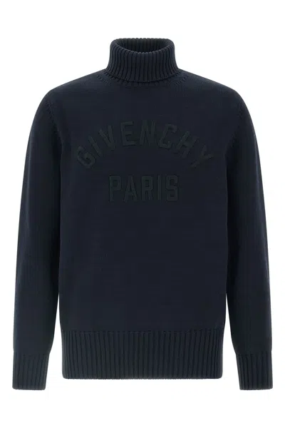 Givenchy Turtleneck Sweater In Cotton With Paris Embroidery Clothing In Blue