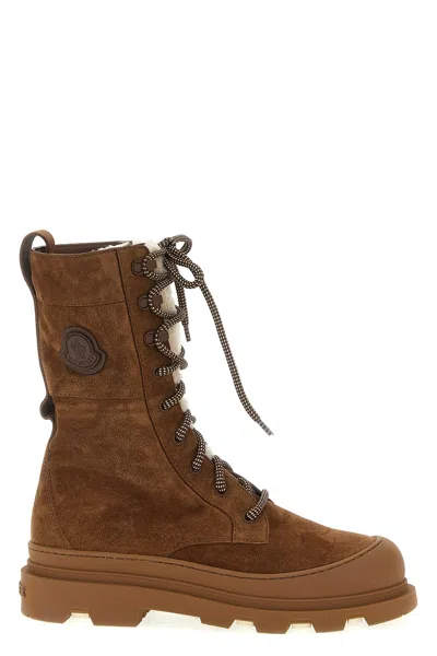 Moncler Vera High Shearling-trimmed Suede Mid-calf Boots In Brown