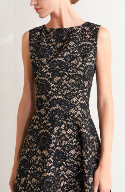 Freemarket Sleeveless Cotton Blend Lace Fit & Flare Midi Dress In Black