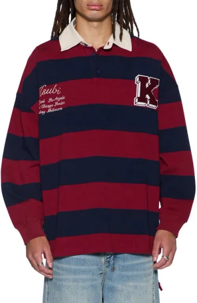 Ksubi Stripe Appliqué Cotton Rugby Shirt In Burgundy