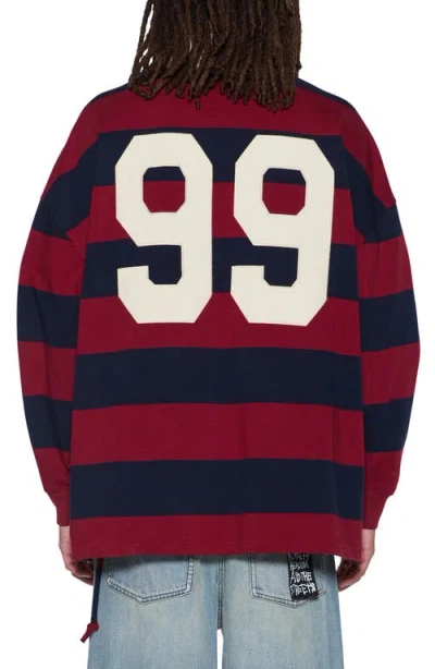 Ksubi Stripe Appliqué Cotton Rugby Shirt In Burgundy