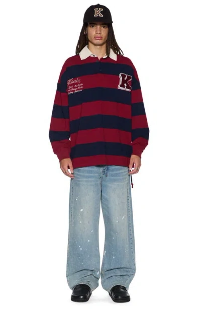 Ksubi Stripe Appliqué Cotton Rugby Shirt In Burgundy