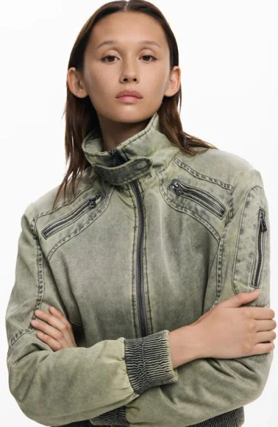 Desigual Padded Crop Jacket In Green