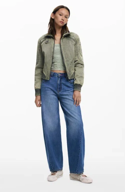 Desigual Padded Crop Jacket In Green