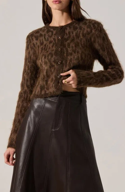 Astr The Label Katria Fuzzy Cheetah Print Cardigan In Brown