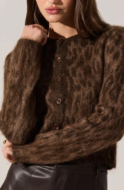 Astr The Label Katria Fuzzy Cheetah Print Cardigan In Brown