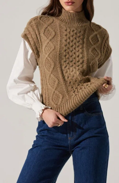 Astr The Label Angeline Mixed Media Sweater In Brown