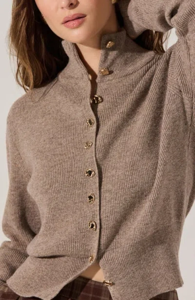 Astr The Label Tawni Stand Collar Cardigan In Brown