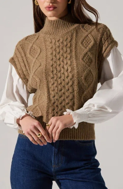 Astr The Label Angeline Mixed Media Sweater In Brown