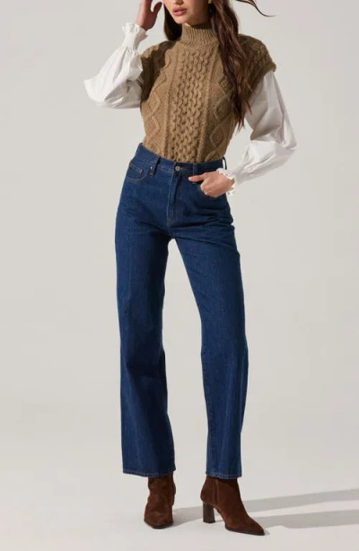 Astr The Label Angeline Mixed Media Sweater In Brown