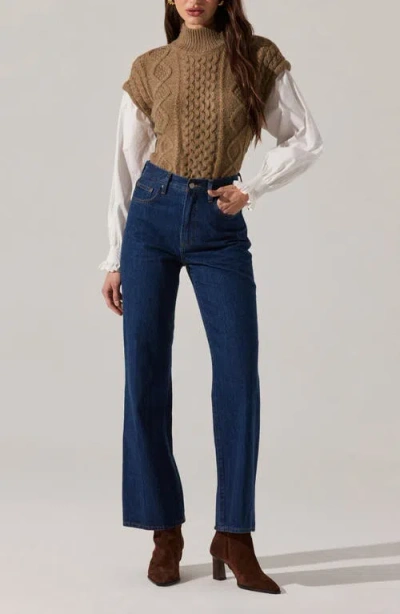 Astr The Label Angeline Mixed Media Sweater In Brown