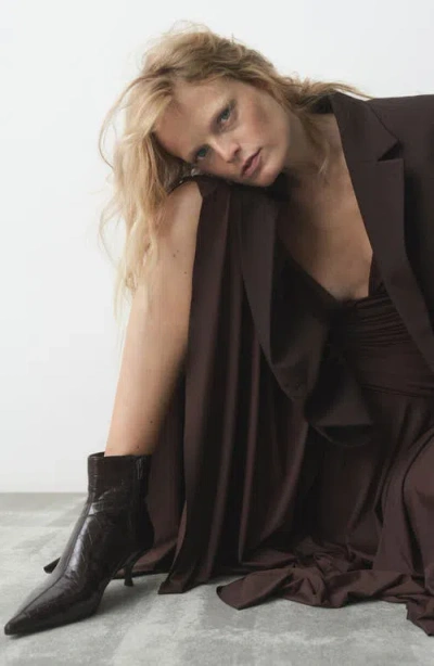 Mango Croc Embossed Bootie In Brown