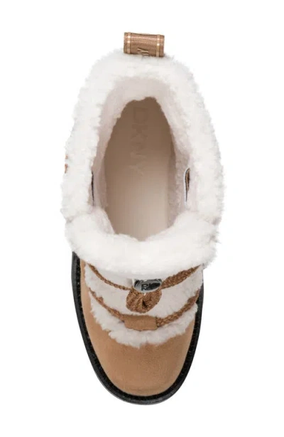 Dkny Signe Faux Shearling Lug Sole Bootie In Brown