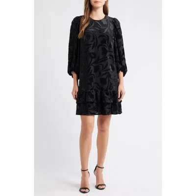 Anne Klein Metallic Floral Tiered Minidress In Black