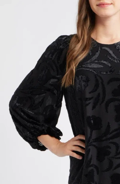 Anne Klein Metallic Floral Tiered Minidress In Black