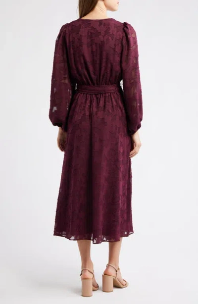 Anne Klein Women's Jacquard V-neck 3/4-sleeve Midi Dress In Burgundy
