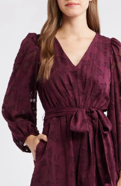 Anne Klein Women's Jacquard V-neck 3/4-sleeve Midi Dress In Burgundy