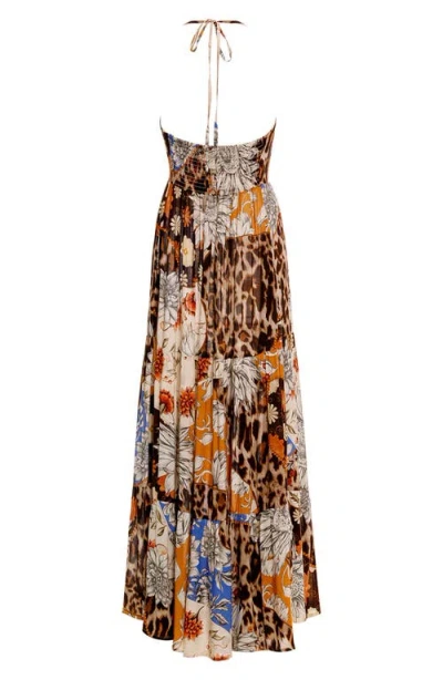 Agua Bendita Gabrielle Quilt Tue Front Halter Cover-up Maxi Dress. In Brown